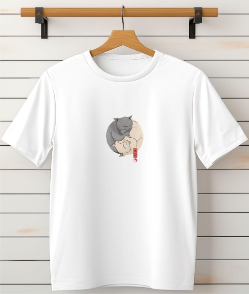 Yin Yang Kedi Baskılı Tshirt