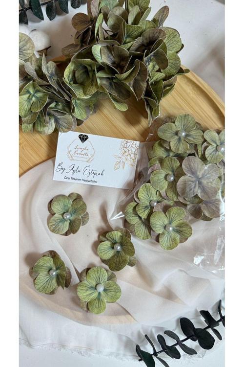 20076530 Layla Events İncili Islak Ortanca Yapay Hazır Çiçek -20Li Paket-Yeşil