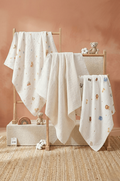 Little Organic's | 3’lü %100 Organik Pamuk Müslin Örtü - Battaniye Seti 75x80 cm | Oeko-tex | Gots - ZTBEST