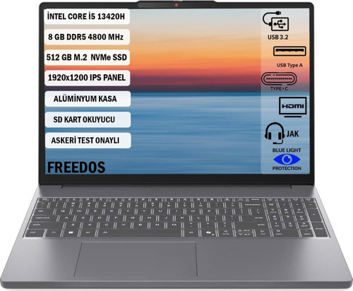 Ideapad Slim 3 Intel Core I5 13420H 8 GB 512 GB SSD 15.3" WUXGA Freedos Bilgisayar 83K1004ETR