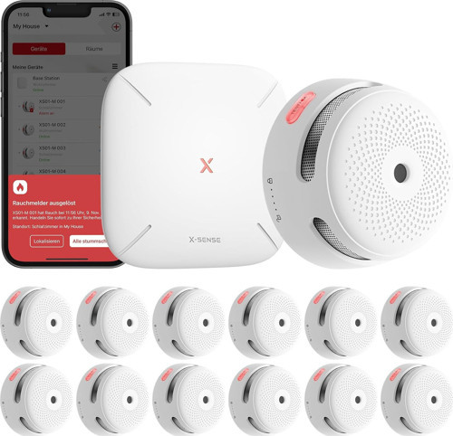 Wi Fi li X-Sense Akıllı Duman Dedektörü,( 12 Adet), SBS50 Baz Istasyonu(1 Adet)lu Ev Güvenlik Kiti Uygulaması ile Uyumlu(12+1) FS121