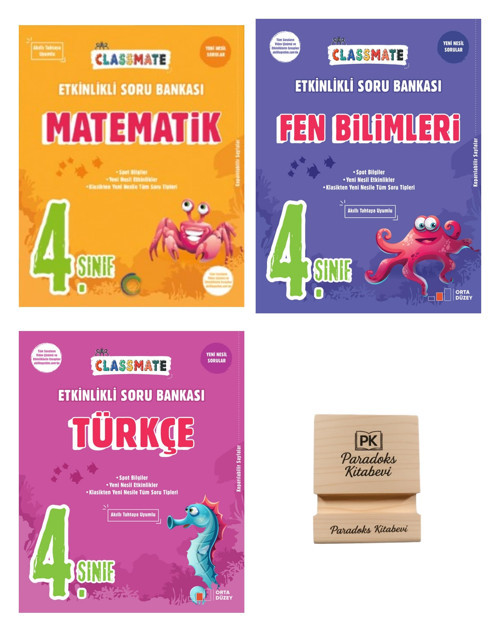 Okyanus 4. Sınıf Classmate Matematik Fen ve Türkçe Etkinlikli Soru Bankası 3lü Set + Telefon Standı