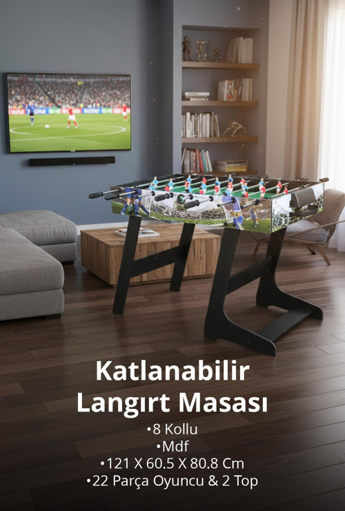 T-217 Katlanabilir Langırt Masası / 8 Kollu / Mdf / 121 X 60.5 X 80.8 Cm / 22 Parça Oyuncu & 2 Top