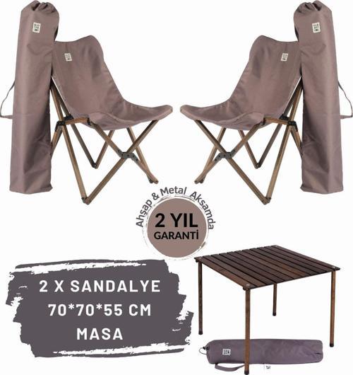 Ahşap Katlanır Masa Sandalye Seti Antrasit Iskelet Koyu Grı Kılıf-70x70x55 Antrasit Masa