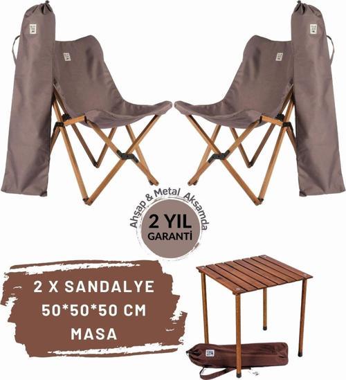Ahşap Katlanır Masa Sandalye Seti Kahverengi Iskelet Koyu Grı Kılıf-50x50x50 Kahve Masa