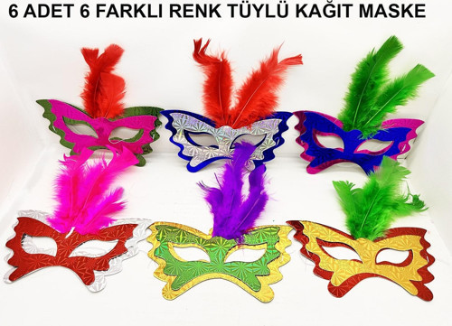 Tüylü Kağıt Parti Venedik Balo After Maskesi 6 Adet