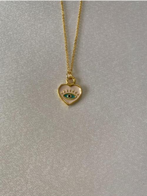 Göz Figürlü Kalpli Kolye Altın Renk