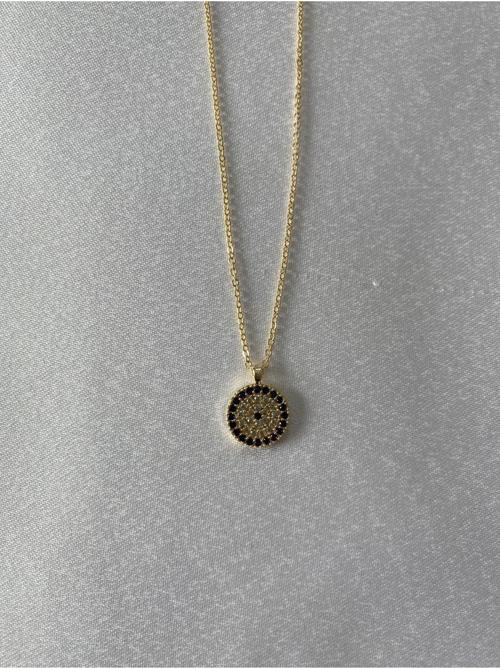 Nazar Boncuklu Figürlü Parlak Taşlı Kolye Altın Renk