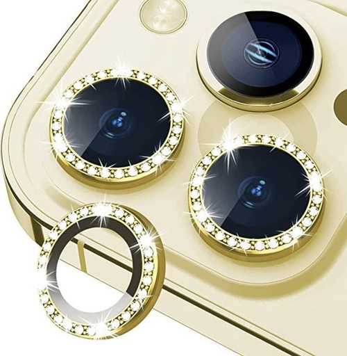 Iphone 12 Pro Max Taşlı Gold Kamera Koruyucu