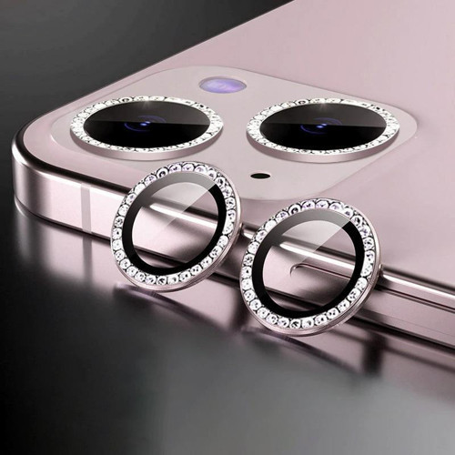 Iphone 11/12/12 Mini Taşlı Pembe Kamera Koruyucu