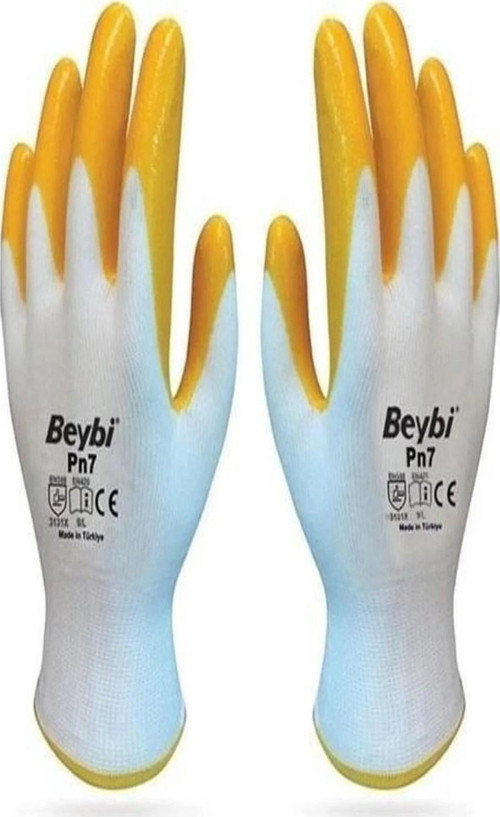 Pn7 Sarı Iş Eldiveni Polyester Örme Nitril Beybi No:10 Royaleks Group - 6 Çift