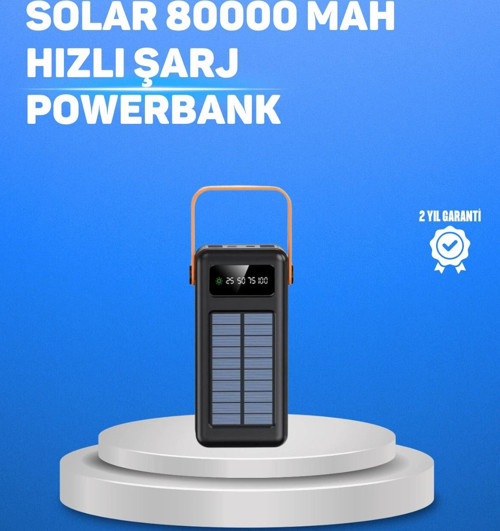 80000 mAh Yüksek Kapasiteli Powerbank Göstergeli Solar Şarj Cihazı