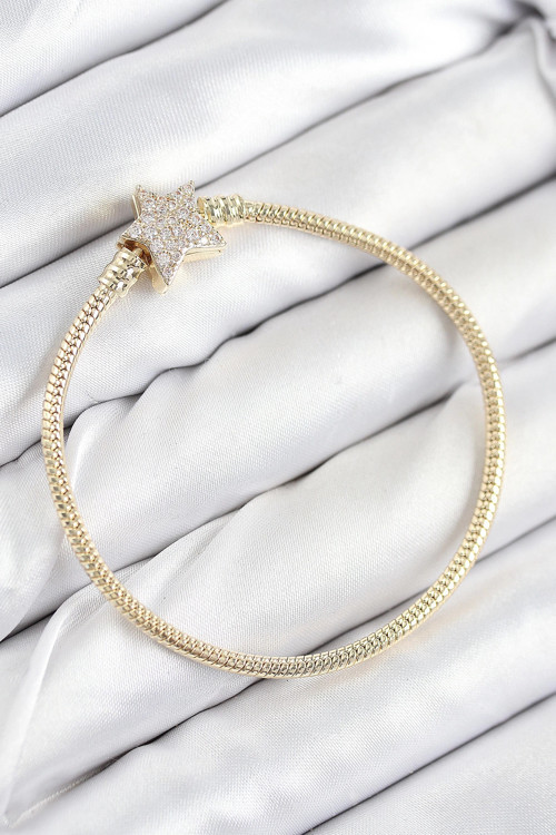 Pirinç Charm Zirkon Taşlı Yıldız Model Gold Renk Kadın Bileklik