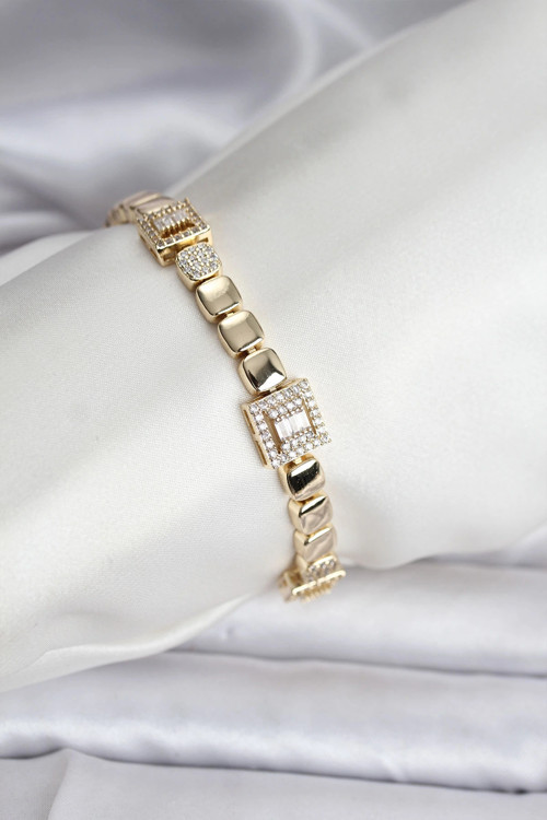 14K Gold Renk Kaplama Zirkon Taşlı CM Kadın Bileklik