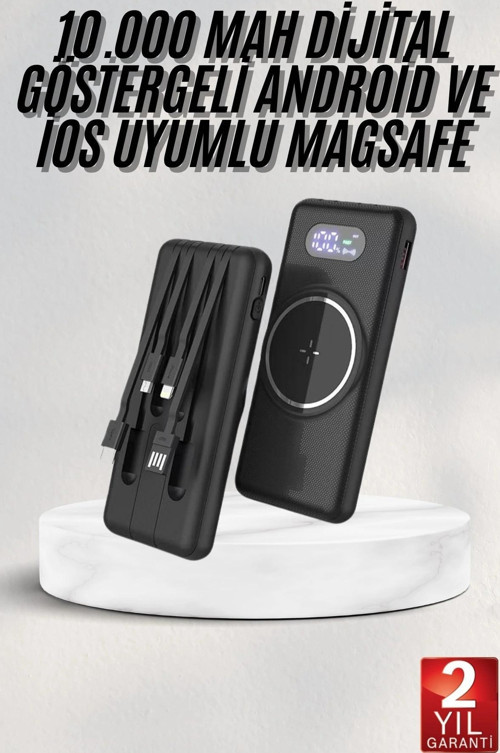 Wireless Powerbank 10000 Mah LED Ekranlı Dahili Kablolu Hızlı Şarj