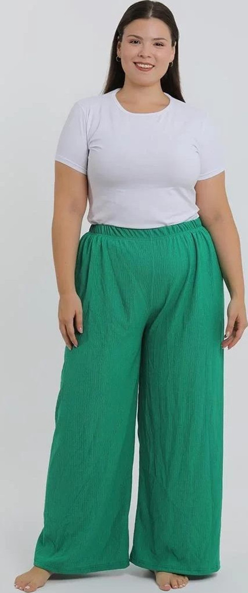 Kadın Büyük Beden Yeşil Rahat Kesim Baggy Tek Alt