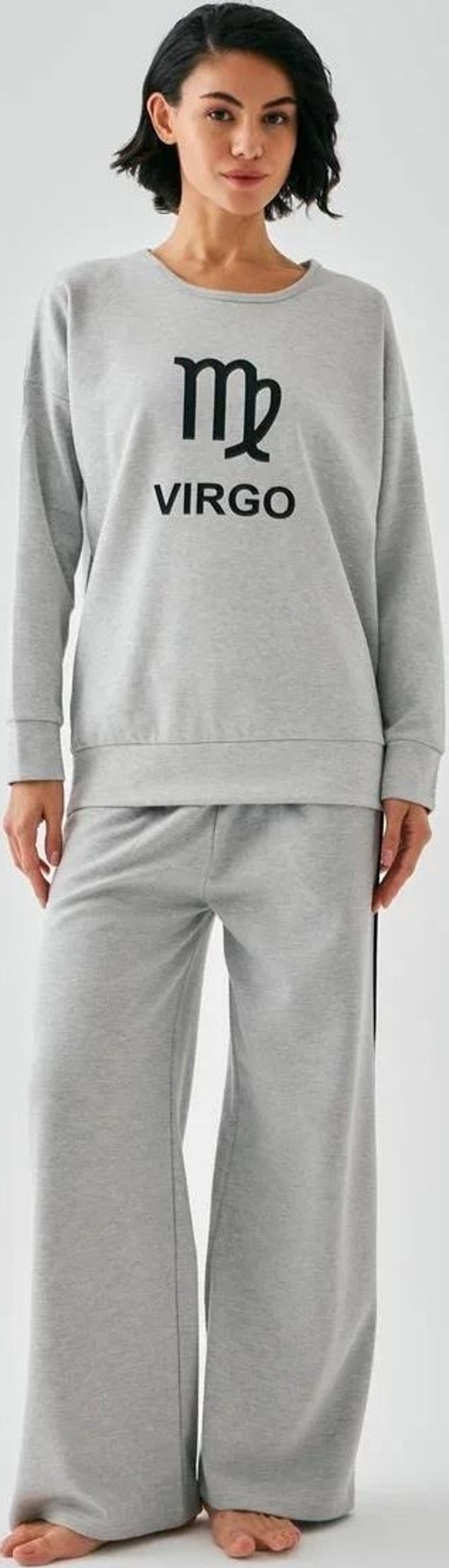 Kadın Gri Başak Burcu Oversize 2 İplik Eşofman Ev Giyim Takımı
