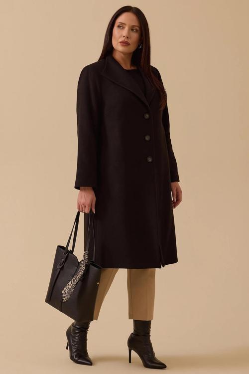 Galaxi Kadın Büyük Beden Düğmeli Kaşe Kaban 4001 Siyah