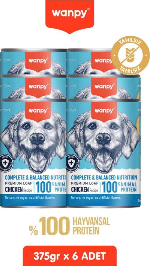 6 Adet Tahılsız Köpek %100 Gerçek Et Tavuklu Konserve 375 gr