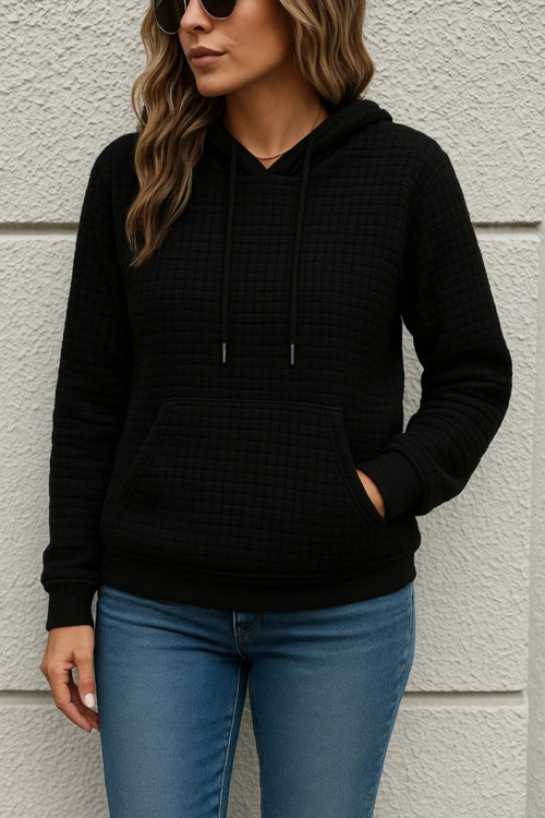 Kadın Uzun Kollu Kapşonlu Bağcıklı Cepli Capitone Sweatshirt