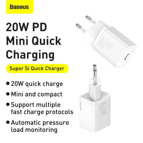 Baseus Super Si QC 20 W Type-C Beyaz Hızlı Şarj Adaptörü 5