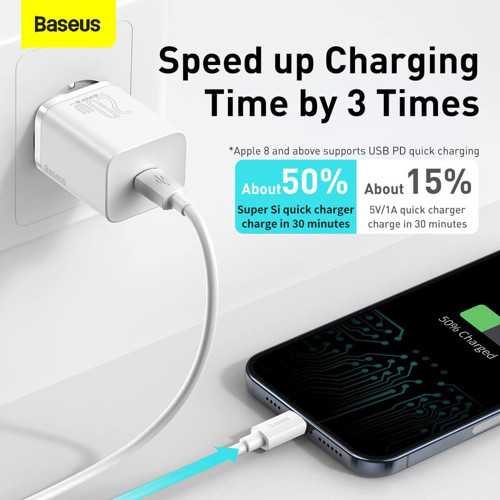 Baseus Super Si QC 20 W Type-C Beyaz Hızlı Şarj Adaptörü 2