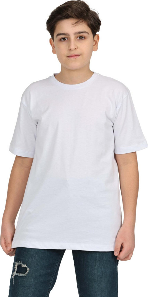 Erkek Çocuk Beyaz Düz Baskısız Kısa Kol Basic Casual-Okul T-Shirt