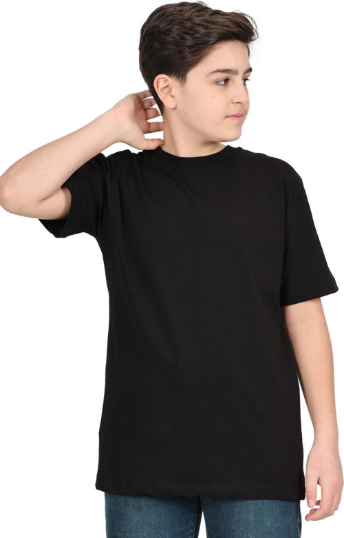 Erkek Çocuk Siyah Düz Baskısız Kısa Kol Basic Casual-Okul T-Shirt