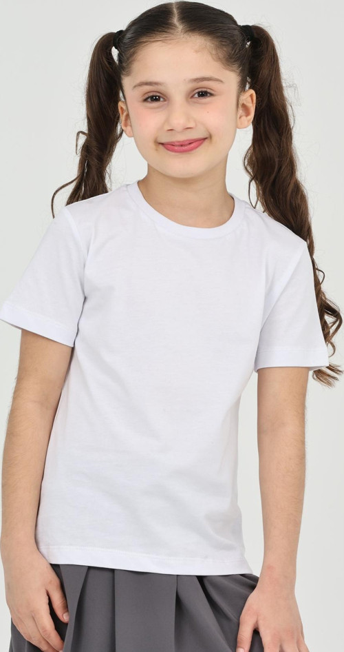 Kız Çocuk Beyaz Düz Baskısız Kısa Kol Basic Casual-Okul T-Shirt
