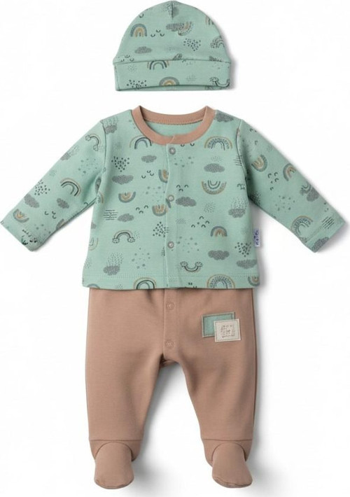 Bulut Desenli Şapkalı Bebek Tulum