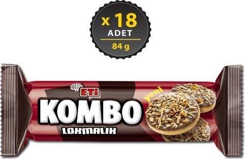 Kombo Çikolata ve Kavrulmuş Hindistan Cevizi Kaplamalı Lokmalık Bisküvi 84 g x 18 Adet