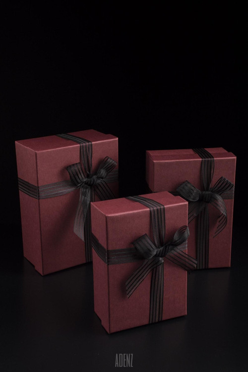 Hediye Kutusu Bordo - Bohça Nişan Damat Kutu - Saten Kurdeleli