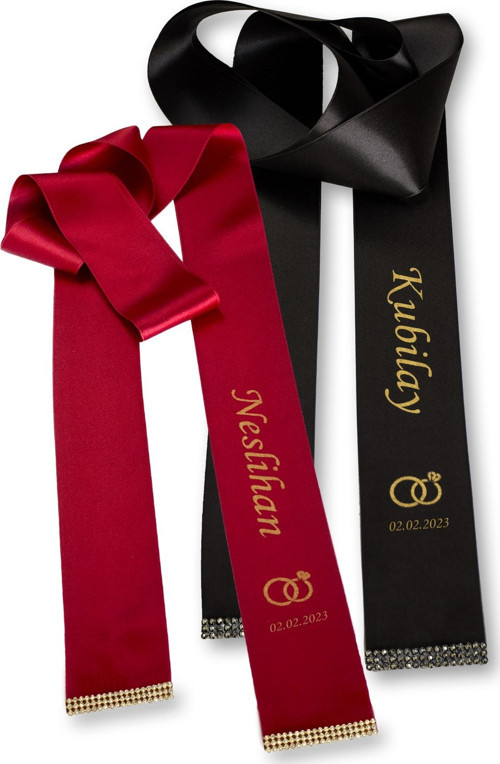 Kişiye Özel Baskılı Takı Kurdelesi - Gelin Damat Saten 6 Cm X 2Mt Takı Kurdelesi