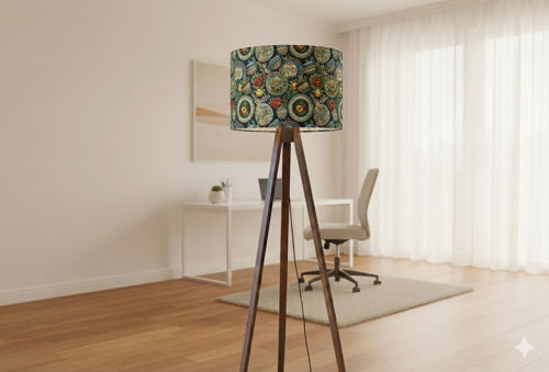 Çini Tabağı Desenli Masif Çam Ayaklı Tripod Lambader