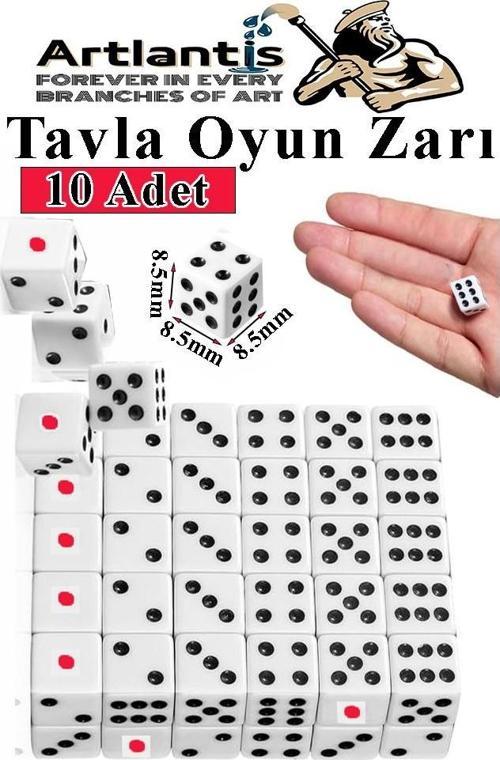 Tavla Zarı 10 Adet Beyaz Zar Akrilik 8.5 mm Masa Oyunu Kırmızı Siyah Noktalı Beyaz Oyun Zarlar