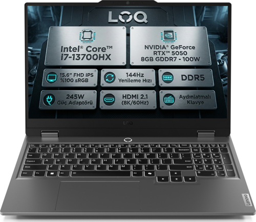 LOQ i7-13700HX 16GB 512GB SSD 8 GB RTX5050 144Hz 15.6" FHD Fdos Gaming Laptop 83JE00WGTR