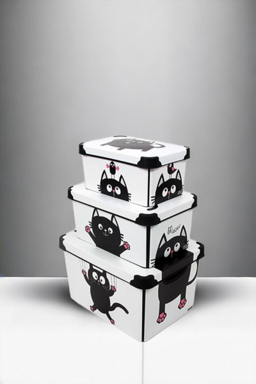 Style Box Meowdesenli 3 Parça Dekoratif Saklama Kutusu Seti