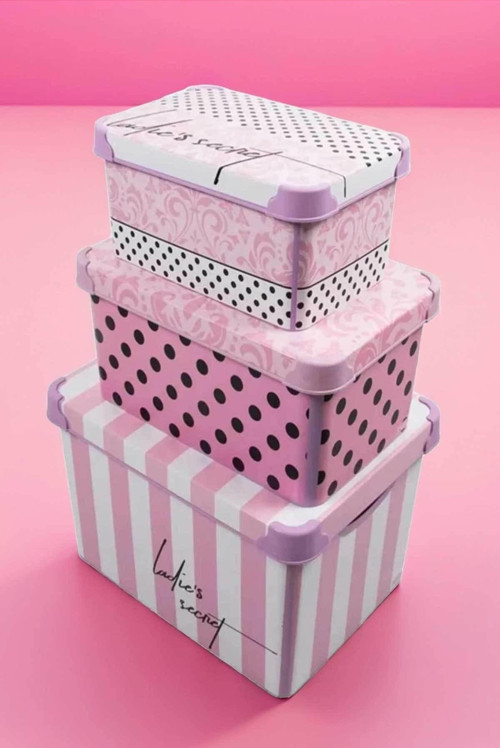 Style Box Ladys Secret Desenli 3 Parça Dekoratif Saklama Kutusu Seti