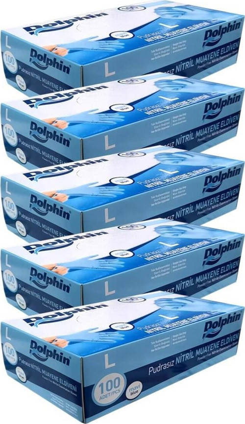 Tek Kullanımlık Lateks Mavi Pudrasız Nitril Muayne Eldiveni Large Büyük Boy - 100'lü 5 Paket