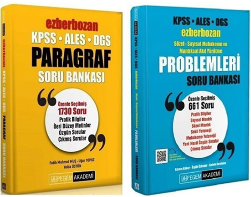 Pegem Akademi Yayıncılık Pegem Kpss Ales Dgs Paragraf ve Problemler Ezberbozan Soru 2 Li Kazandıran Set
