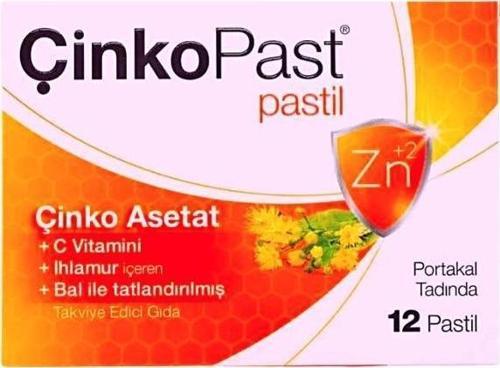 Çinkopast Pastil Çinko Asetat, C Vitamini ve Ihlamur İçeren Takviye Edici Gıda 12 Pastil 