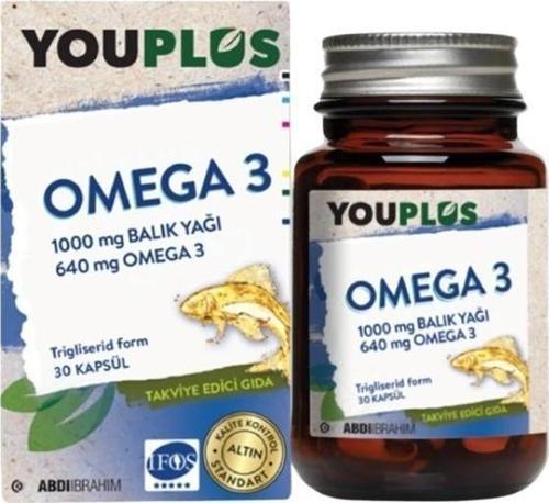 Youplus Omega3 1000mg Balık Yağı 640mg Omega3 İçeren Takviye Edici Gıda 30 Kapsül