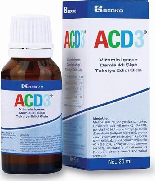 ACD3 Vitamin İçeren Damlalıklı Şişe Takviye Edici Gıda 20 ml
