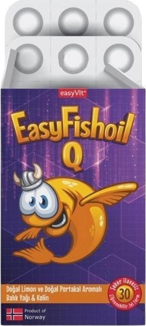 EasyFishoil Q, Kolin, B Vitamini  Ve Balık Yağı İçeren Takviye Edici Gıda 30 Çiğnenebilir Jel Form