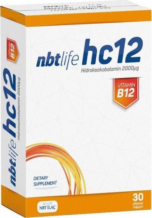 HC12 Hidroksikobalamin  İçeren Takviye Edici Gıda 30 Çiğneme Tableti