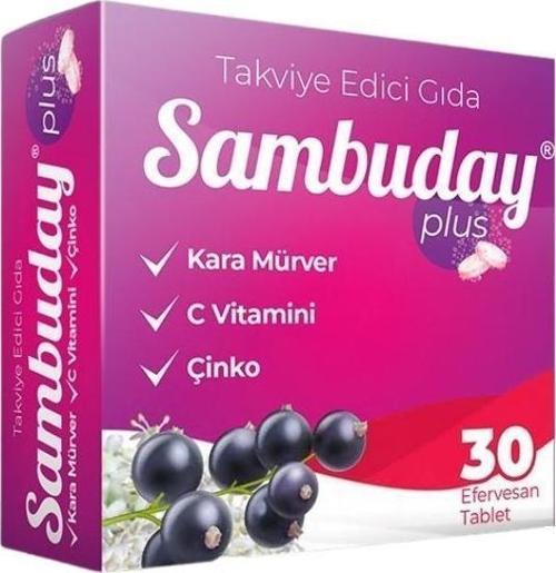 Sambuday Plus Kara Mürver, C Vitamini Ve Çinko  İçeren Takviye Edici Gıda 30 Efervesan Tablet