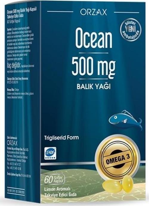 Ocean 500mg Balık Yağı Limon Aromalı Takviye Edici Gıda 60 Softjel Kapsül