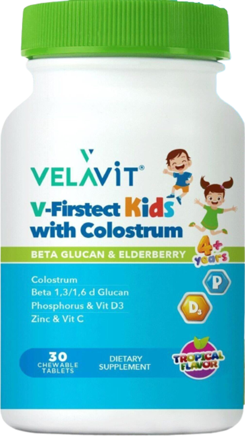 V-Firstect Kids with Colostrum Takviye Edici Gıda(Tropikal Aromalı) 30 Kapsül