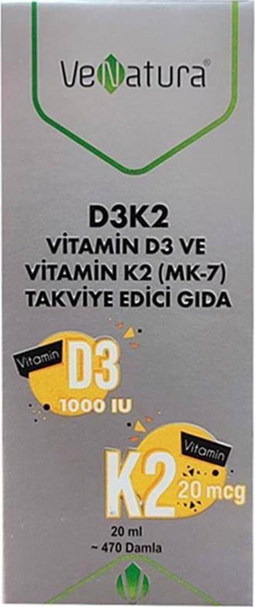 D3K2 Vitamin D3 Ve Menaquinon 7(MK-7) Takviye Edici Gıda 20ml