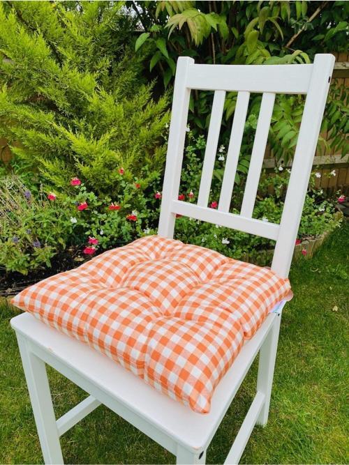 6'lı Ekose Turuncu Sandalye Minderi-dekoratif Minder Seti-40x40cm Kare Sandalye Minderi-sırt Minderi